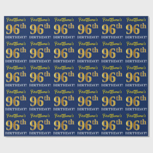 Papel De Presente Olhar Dourado azul, de imitação "96th ANIVERSÁR