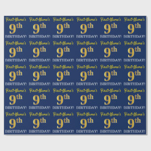 Papel De Presente Olhar Dourado azul, de imitação "9o ANIVERSÁRIO