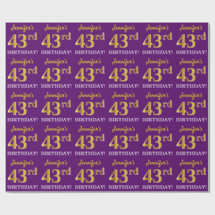 Papel De Presente Olhar Dourado roxo, de imitação "43rd ANIVERSÁR