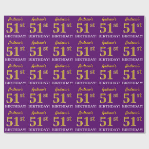 Papel De Presente Olhar Dourado roxo, de imitação "51st ANIVERSÁR