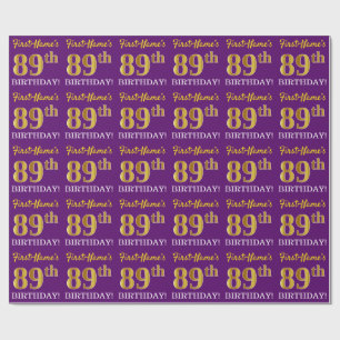 Papel De Presente Olhar Dourado roxo, de imitação "89th ANIVERSÁR