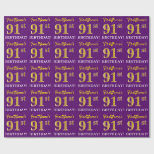 Papel De Presente Olhar Dourado roxo, de imitação "91st ANIVERSÁR