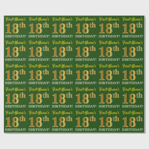 Papel De Presente Olhar Dourado verde, de imitação "18o ANIVERSÁR