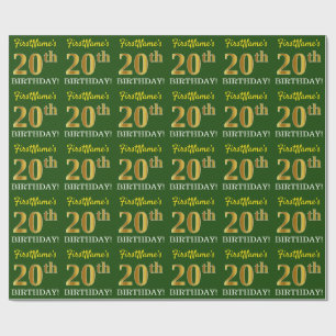 Papel De Presente Olhar Dourado verde, de imitação "20o ANIVERSÁR