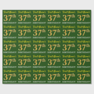 Papel De Presente Olhar Dourado verde, de imitação "37th ANIVERSÁ
