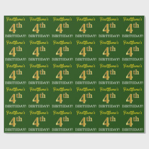 Papel De Presente Olhar Dourado verde, de imitação "4o ANIVERSÁRI