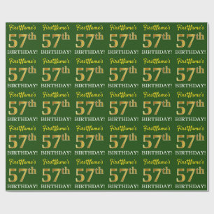 Papel De Presente Olhar Dourado verde, de imitação "57th ANIVERSÁ