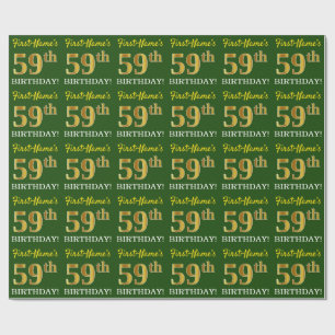 Papel De Presente Olhar Dourado verde, de imitação "59th ANIVERSÁ