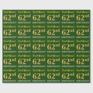 Papel De Presente Olhar Dourado verde, de imitação "62nd ANIVERSÁ