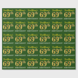 Papel De Presente Olhar Dourado verde, de imitação "69th ANIVERSÁ