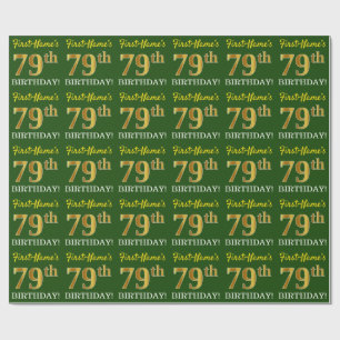 Papel De Presente Olhar Dourado verde, de imitação "79.o ANIVERSÁ