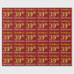 Papel De Presente Olhar Dourado vermelho, de imitação "39th