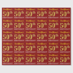 Papel De Presente Olhar Dourado vermelho, de imitação "50th