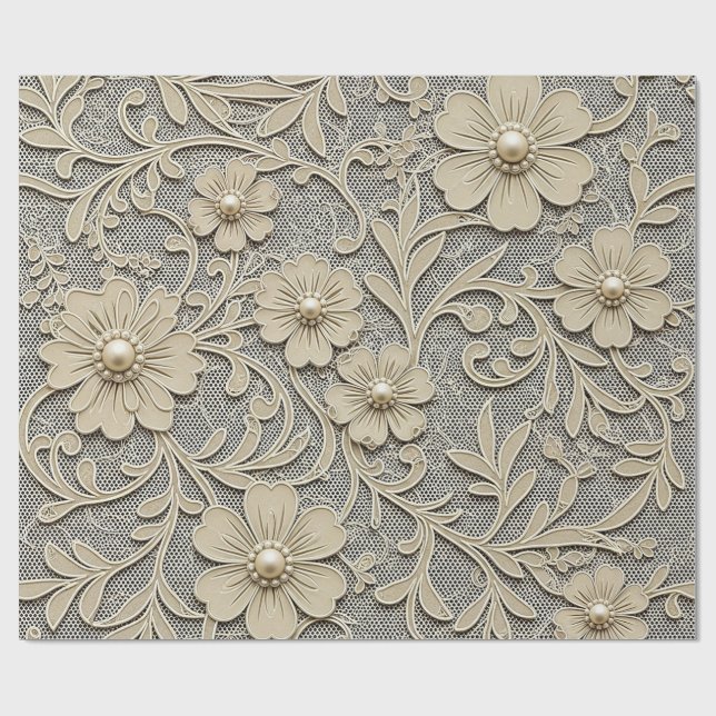 Papel De Presente Olhar Floral de Renda com Centros de Pérola (Aberto)