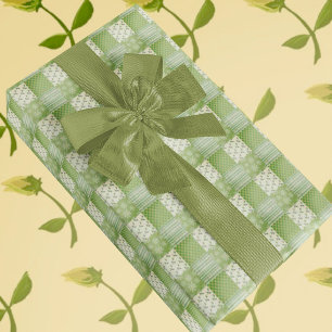 Papel De Presente Olhar Vintage Verde Amarelo Ecru Patchwork