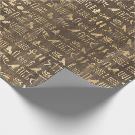 Papel De Presente Olho de Horus Dourado Egípcio Hieroglífico Papiro 