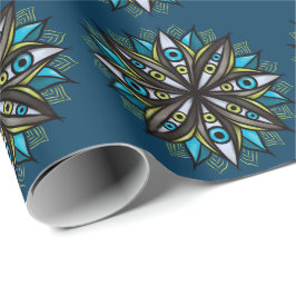 Papel De Presente Olhos Estranhos, Mandala Art - Azul-Flor Trippy Ve