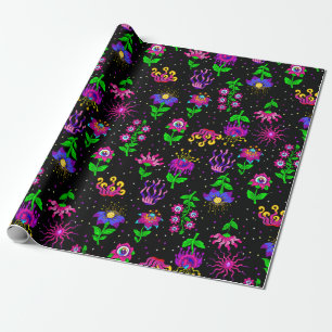 Papel De Presente olhos surreais fantasia floral flores caprichosas