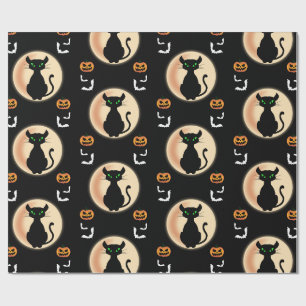 Papel De Presente Olhos verdes de gato preto com Dia das Bruxas na L