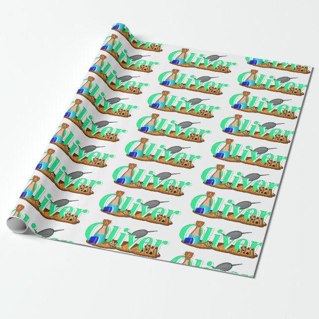 Papel De Presente Oliver A Lontra está na Praia (Desenrolado)