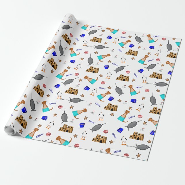 Papel De Presente Oliver The Otter Summer Beach Vacntern (Desenrolado)