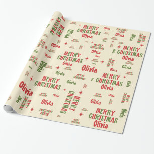 Papel De Presente Olivia Feliz Natal Nome Personalizado Retroativo