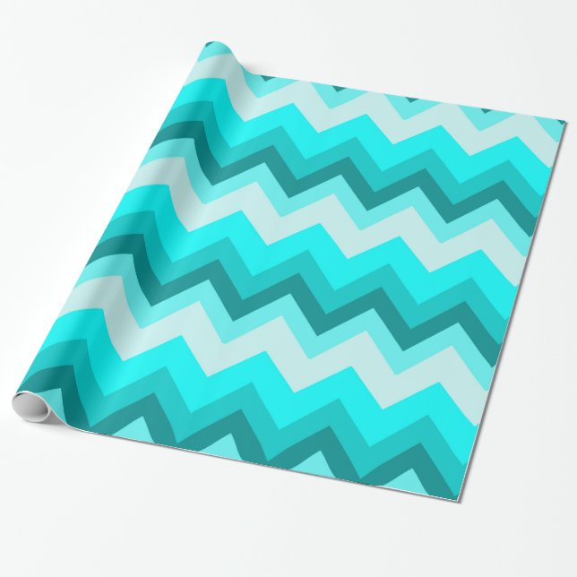 Papel De Presente Ombre Girly Pattern Teal Turquoise Chevron (Desenrolado)