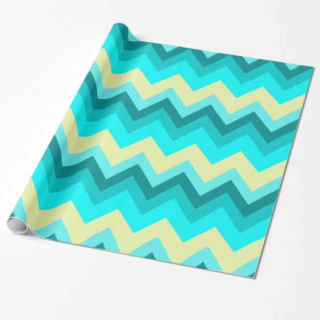 Papel De Presente Ombre Girly Pattern Teal Turquoise Chevron (Desenrolado)