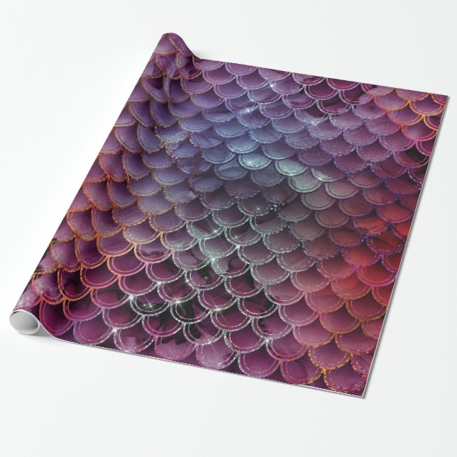 Papel De Presente Ombre Glitter Scales de Sereia (Desenrolado)