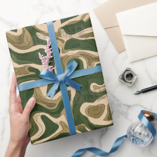 Papel De Presente Onda de natureza verde floresta Bege Padrão abstra