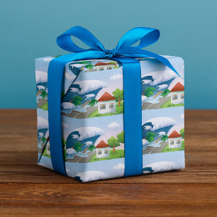 Papel De Presente Onda de Tsunami Atingindo Estrada Costeira Tempest