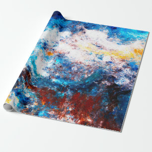 Papel De Presente Onda do mar azul. Salpicos artísticos de tintas br