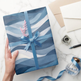 Papel De Presente Onda do Oceano Azul Profundo Névoa Branca Padrão A
