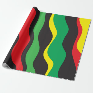 Papel De Presente Onda Rasta Vermelho Amarelo Verde Preto