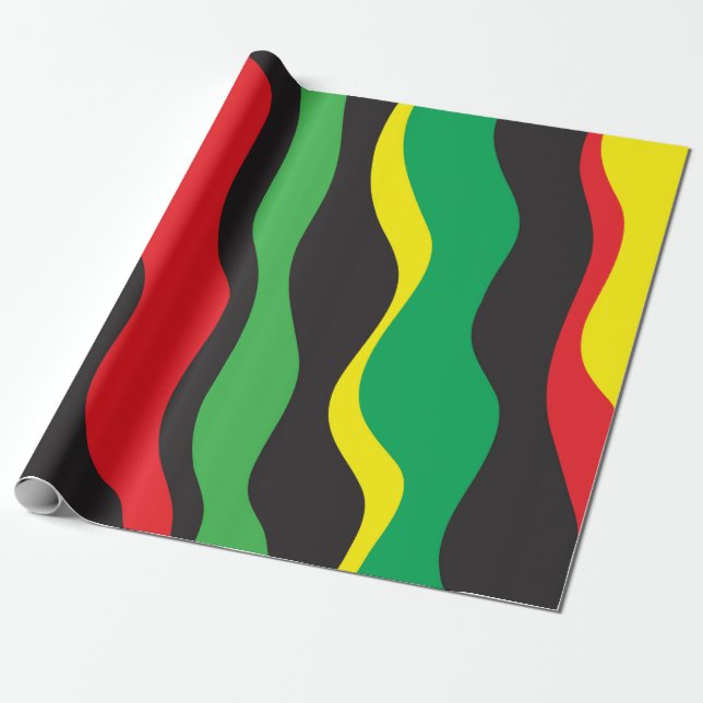 Papel De Presente Onda Rasta Vermelho Amarelo Verde Preto (Desenrolado)