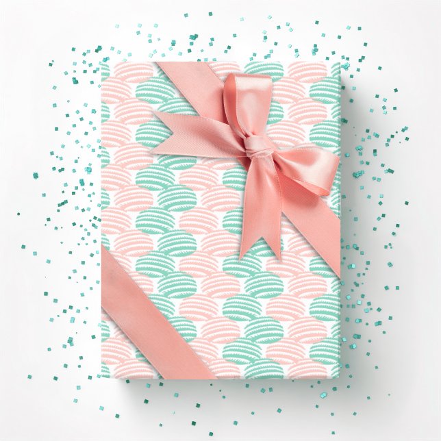 Papel De Presente Onda Têxtil em Azul Turquesa e Flamingo (Criador carregado)