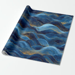Papel De Presente Ondas Abstratas Azuis do Oceano – Design Costeiro 
