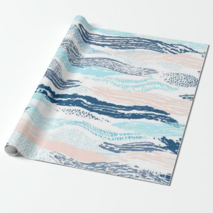 Papel De Presente Ondas Abstratas do Oceano Padrão Texturizado Azul