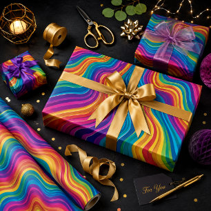 Papel De Presente Ondas Arco-íris Color Pop Listras Onduladas Colo
