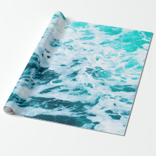 Papel De Presente Ondas azuis oceânicas, spray oceânico, surfe, na