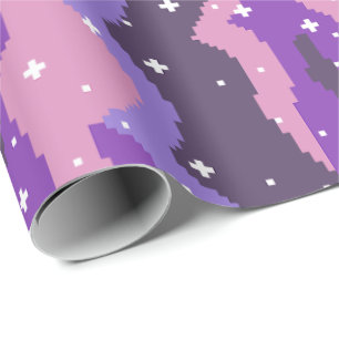 Papel De Presente Ondas Cósmicas de Pixel com Padrão de Estrelas