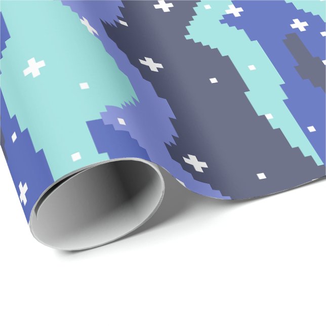 Papel De Presente Ondas Cósmicas de Pixel com Padrão de Estrelas (Ponta do rolo)