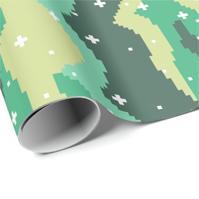 Papel De Presente Ondas Cósmicas de Pixel com Padrão de Estrelas (Ponta do rolo)