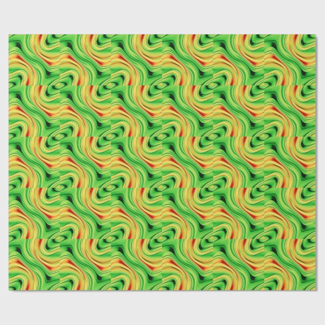 Papel De Presente ondas cromadas verdes e douradas (Aberto)