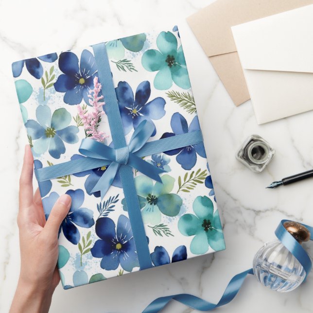 Papel De Presente Ondas de Tulipa Azul Oceano (Presentear)