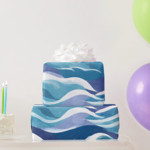 Papel De Presente Ondas do Oceano Azul   Aquarela Simples Moderna 