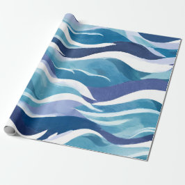 Papel De Presente Ondas do Oceano Azul | Cor de Água Simplística Mod