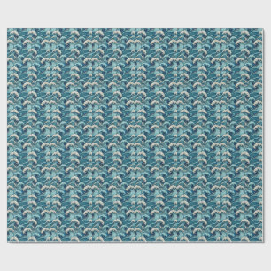Papel De Presente Ondas do Oceano Azul Padrão Tropical Japonês de Ve