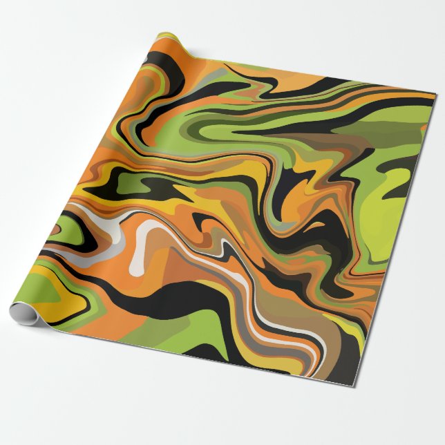 Papel De Presente Ondas Fluídas Abstratas de Cores de Outono (Desenrolado)