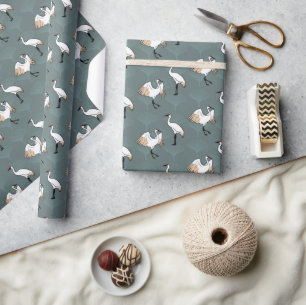 Papel De Presente Ondas Japonesas Elegantes e Folhas de Gingko